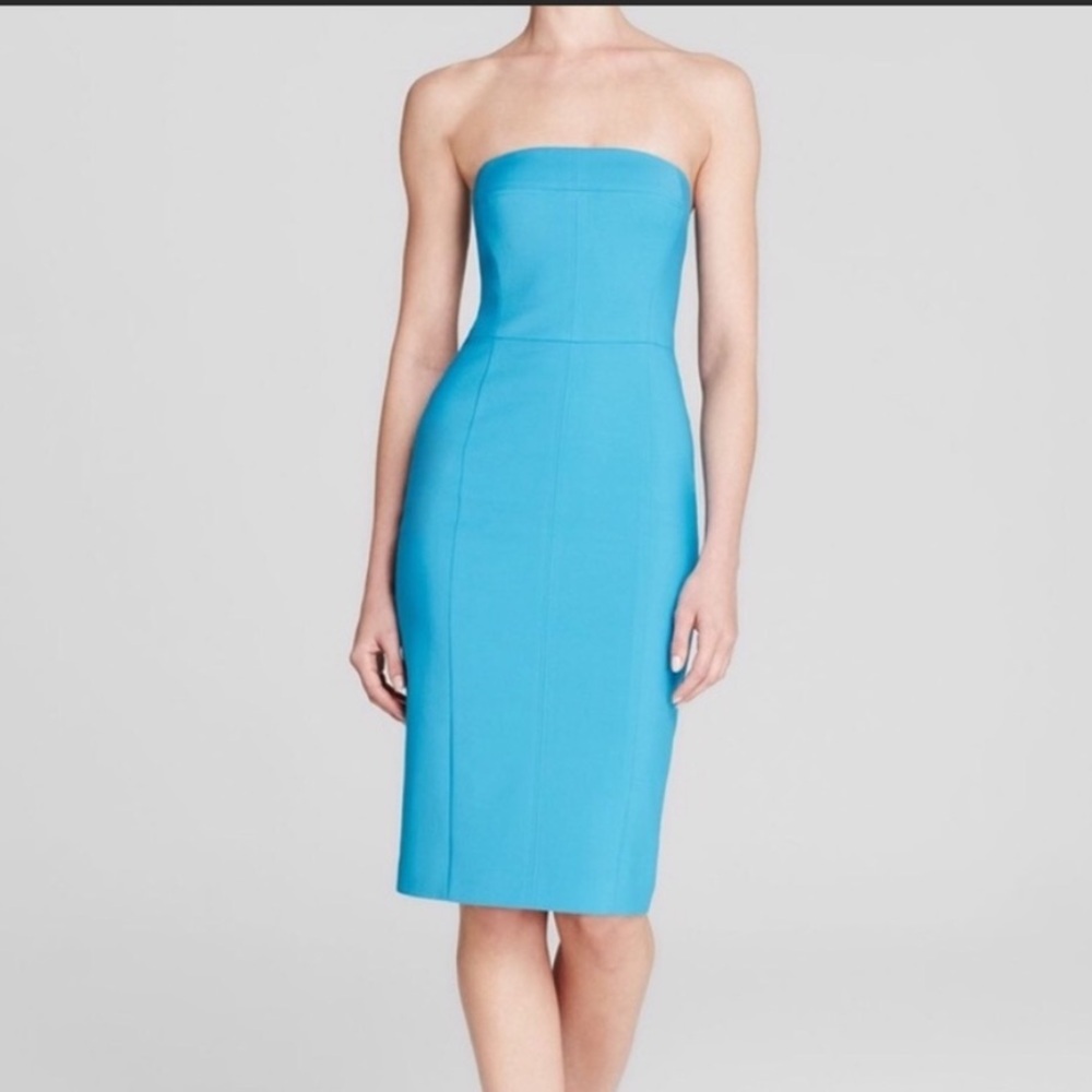 Black Halo Blue Strapless Sheath Midi Dress size 4